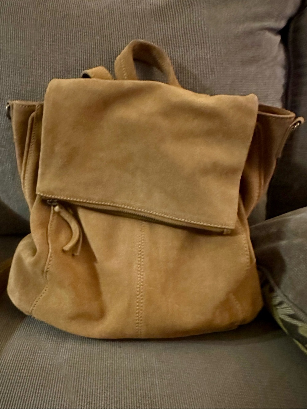 Free People Suede Backpack in Camel Tan
